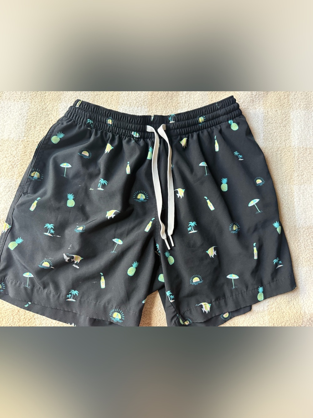 chubbies Black Tropical Surf Motif Lined Swim Shorts, Sz Small